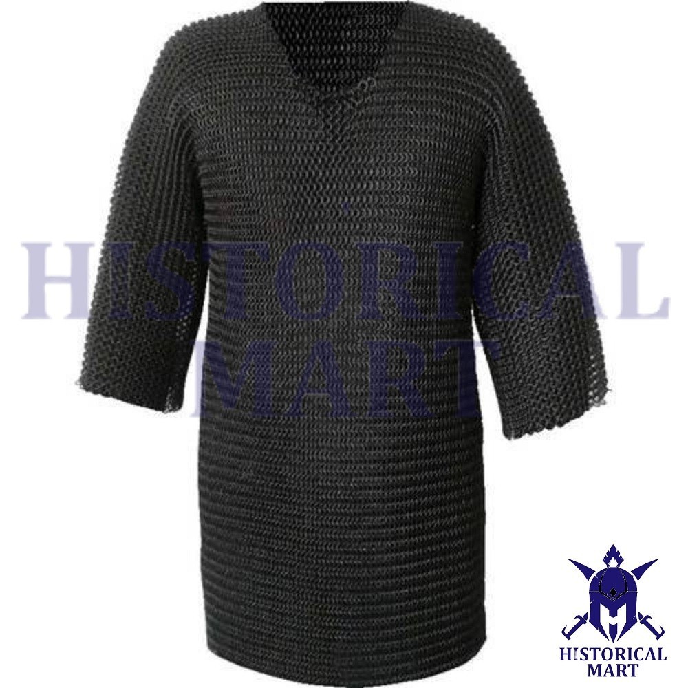 Butted 10mm Ring Mild Steel Chain ‎Mail Shirt (Short Sleeve) Black Finish