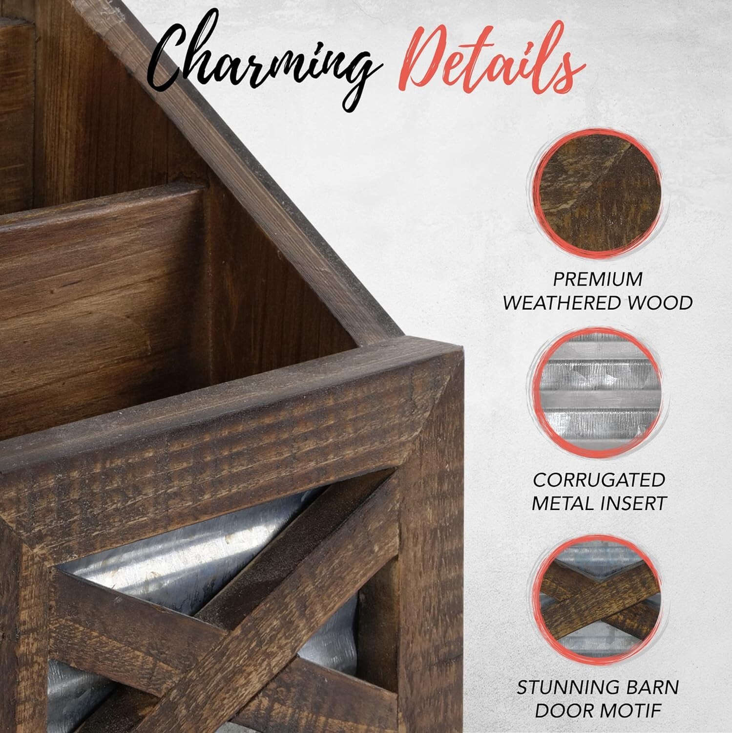 Autumn Alley Farmhouse Remote Holder Desk Organizer 3-Slot Compartment, Brown