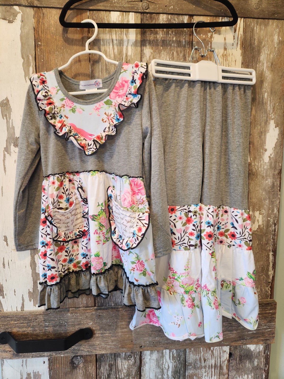 Adorable Sweetness Boutique Ruffle Dress & Bellbottom Pants Girls 7