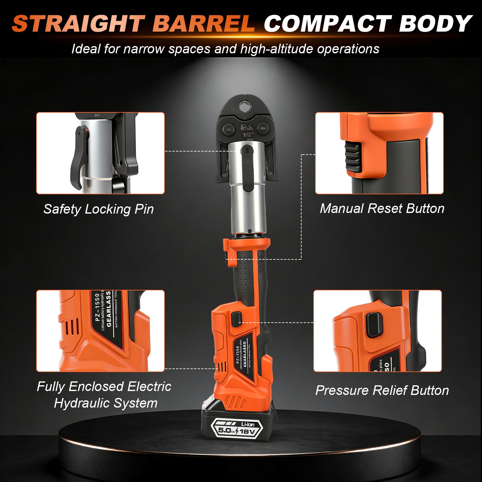 1/2" -2" Pro Press Tool Pipe Crimping Kit Press Tool Battery Kit with 6 Jaws