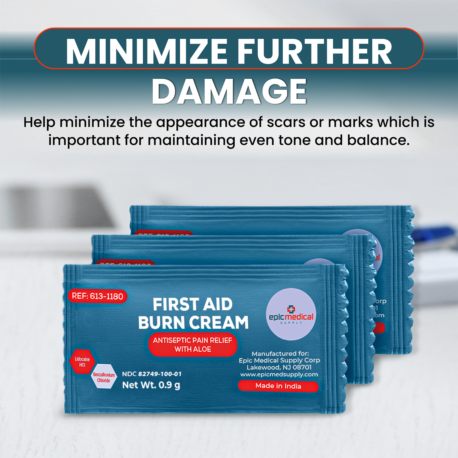 Epic Medical Supply First Aid Burn Relief Cream .9g Packets Box of 144