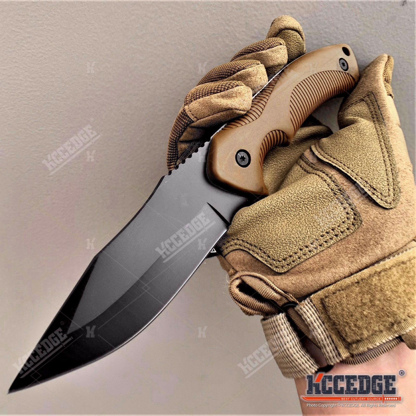 9" Tactical Knife FIXED BLADE KNIFE w/ Kydex Sheath Coyote Brown Survival Knife