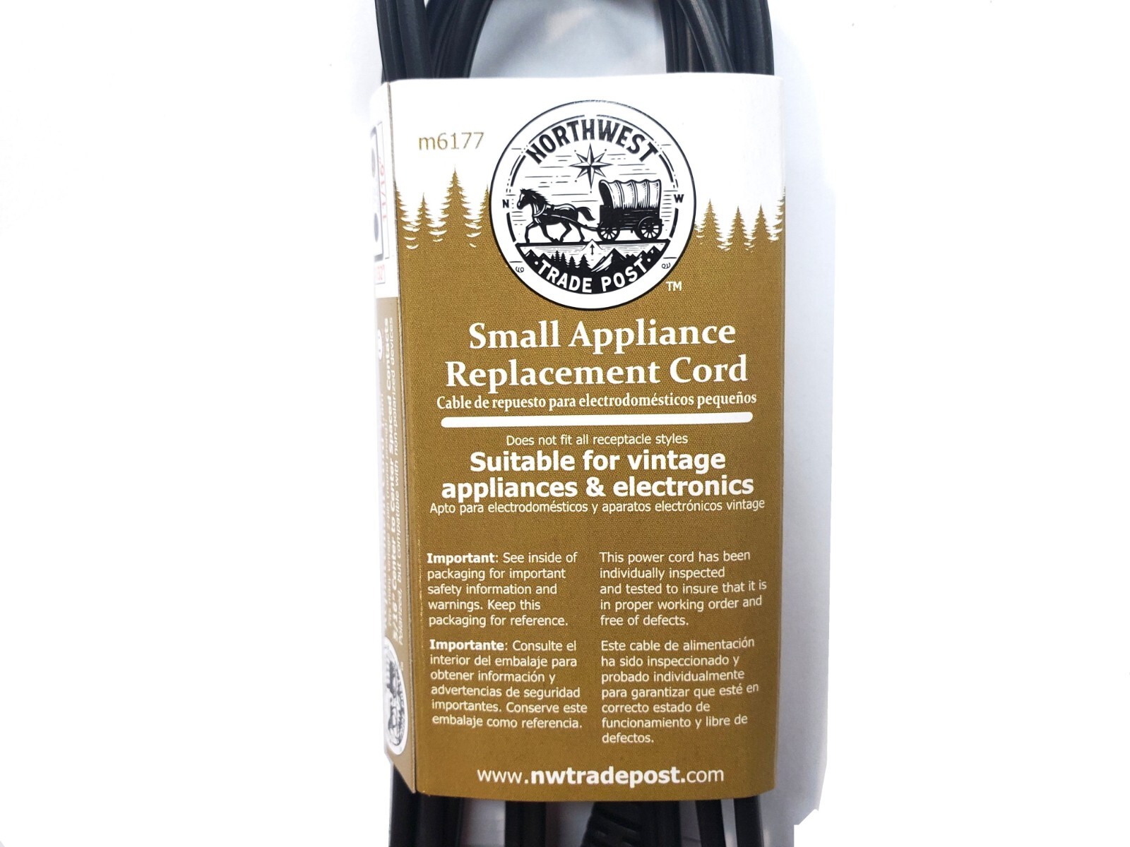 Replacement 6ft Power Cord for Vintage Solid State TV Stereo Radio 2-Prong Pin