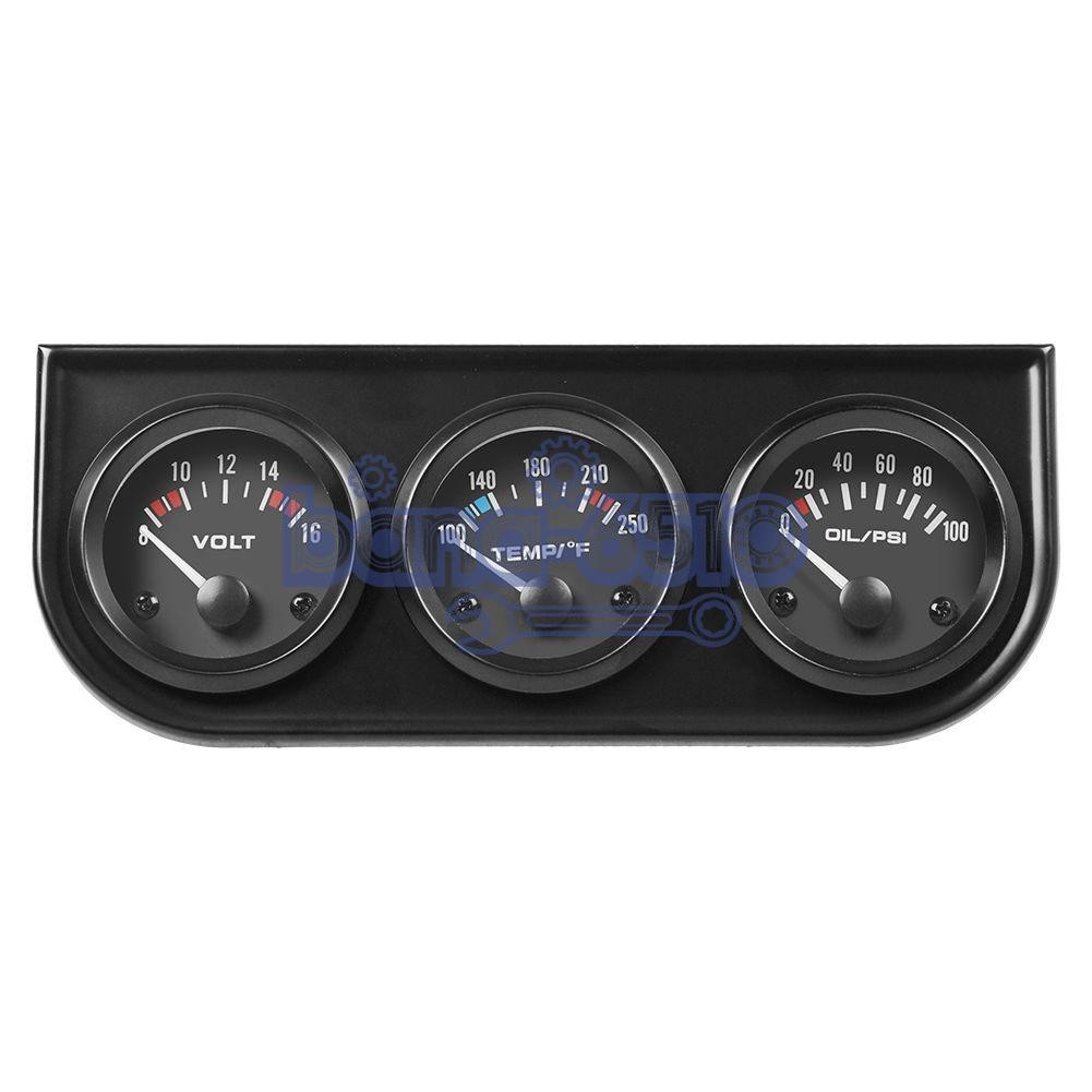 2" 52mm 3-in-1 Auto Car Triple Gauge Set Kit Water Temp Oil Pressure Volt Meter