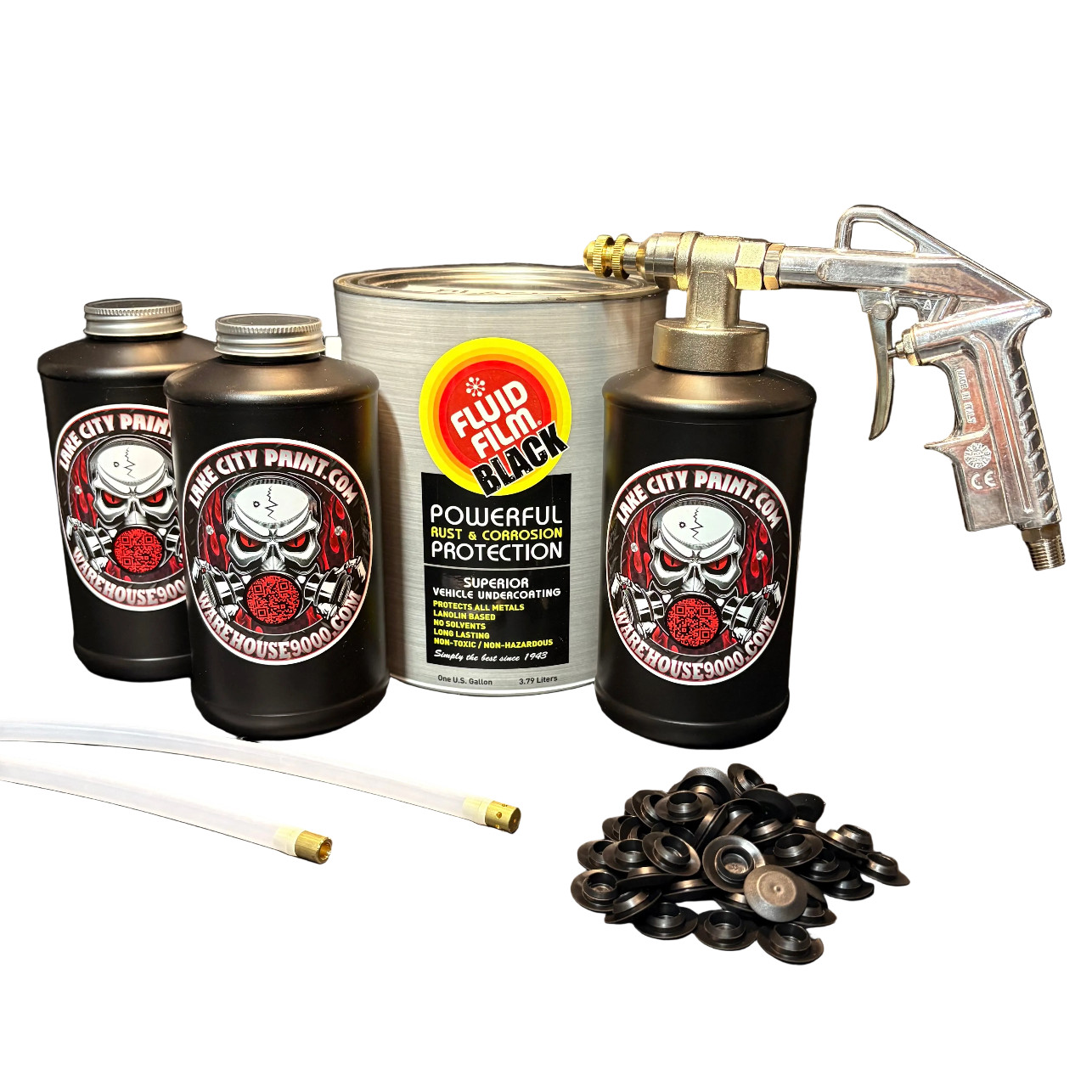 Complete Black Fluid Film Pro Undercoating Gun - 2 Wand Kit (3 B Quart Bottles)