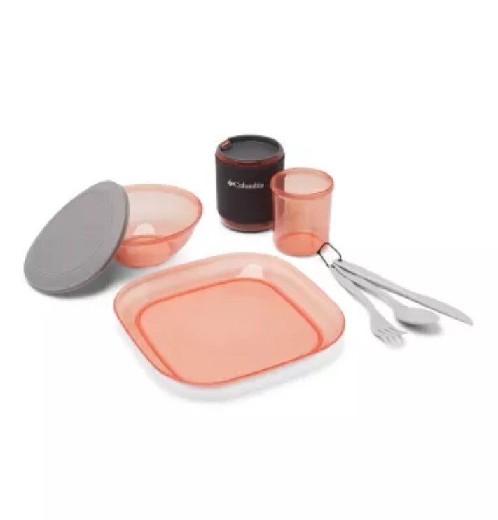NEW Columbia 1-Person Table Set 10-piece Plate Bowl Mug Glass Cutlery w Bag