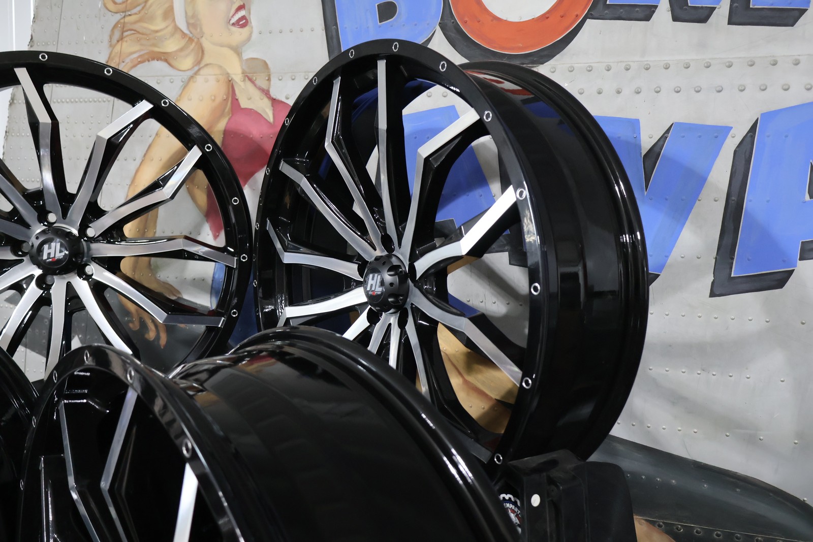 24HL21-1145 NEW HIGH LIFTER GLOSS BLACK/MACHINED 24X7 WHEELS FITS POLARIS RZR RA