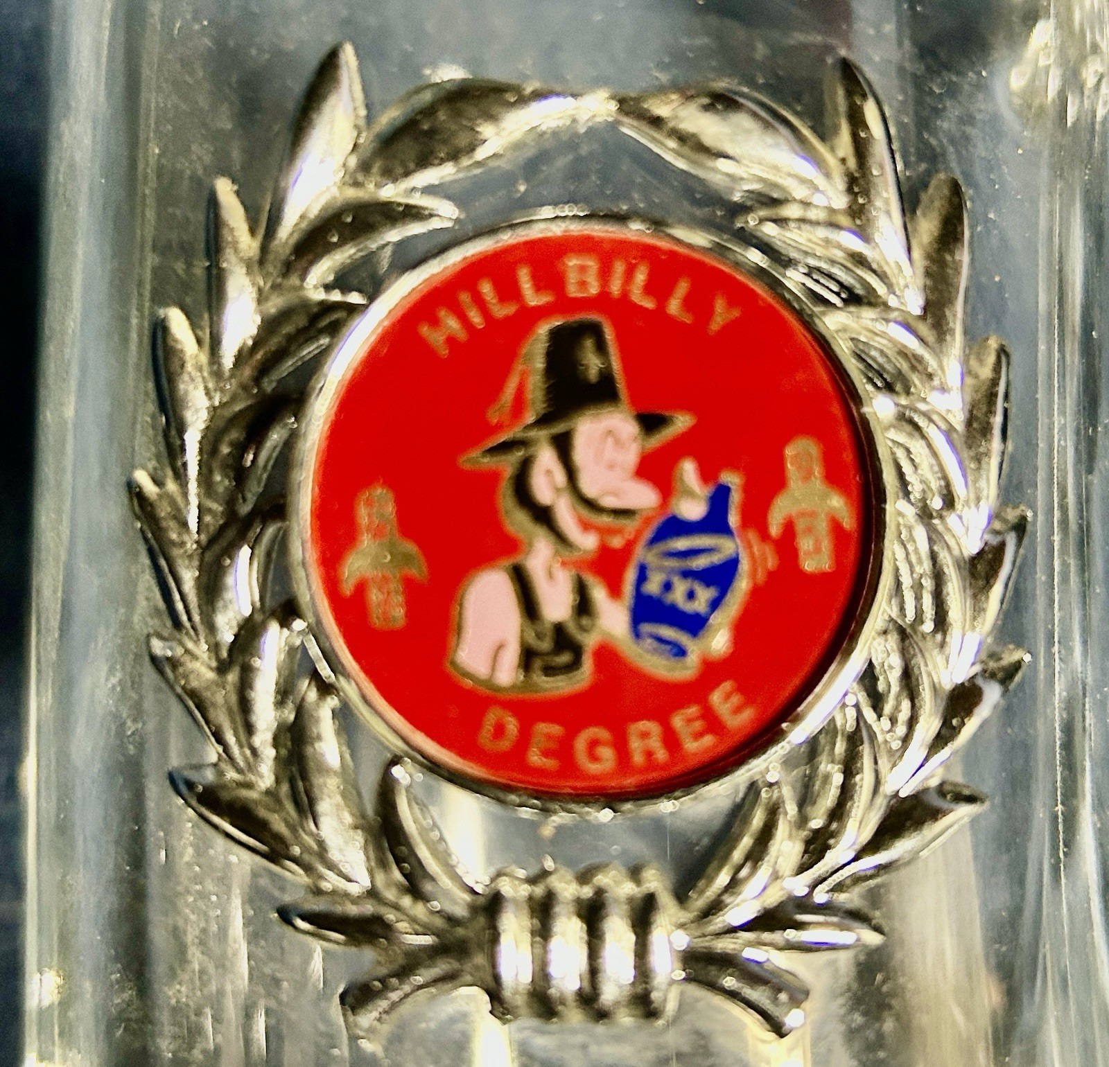 Nice Hillbilly Degree Beer Mug With Raised Applied Emblem Rare Vintage Glass