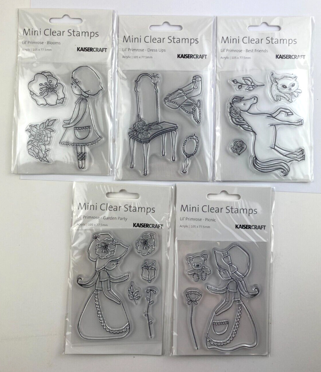 Kaisercraft Lil' Primrose (LOT OF 5) Mini Clear Stamps