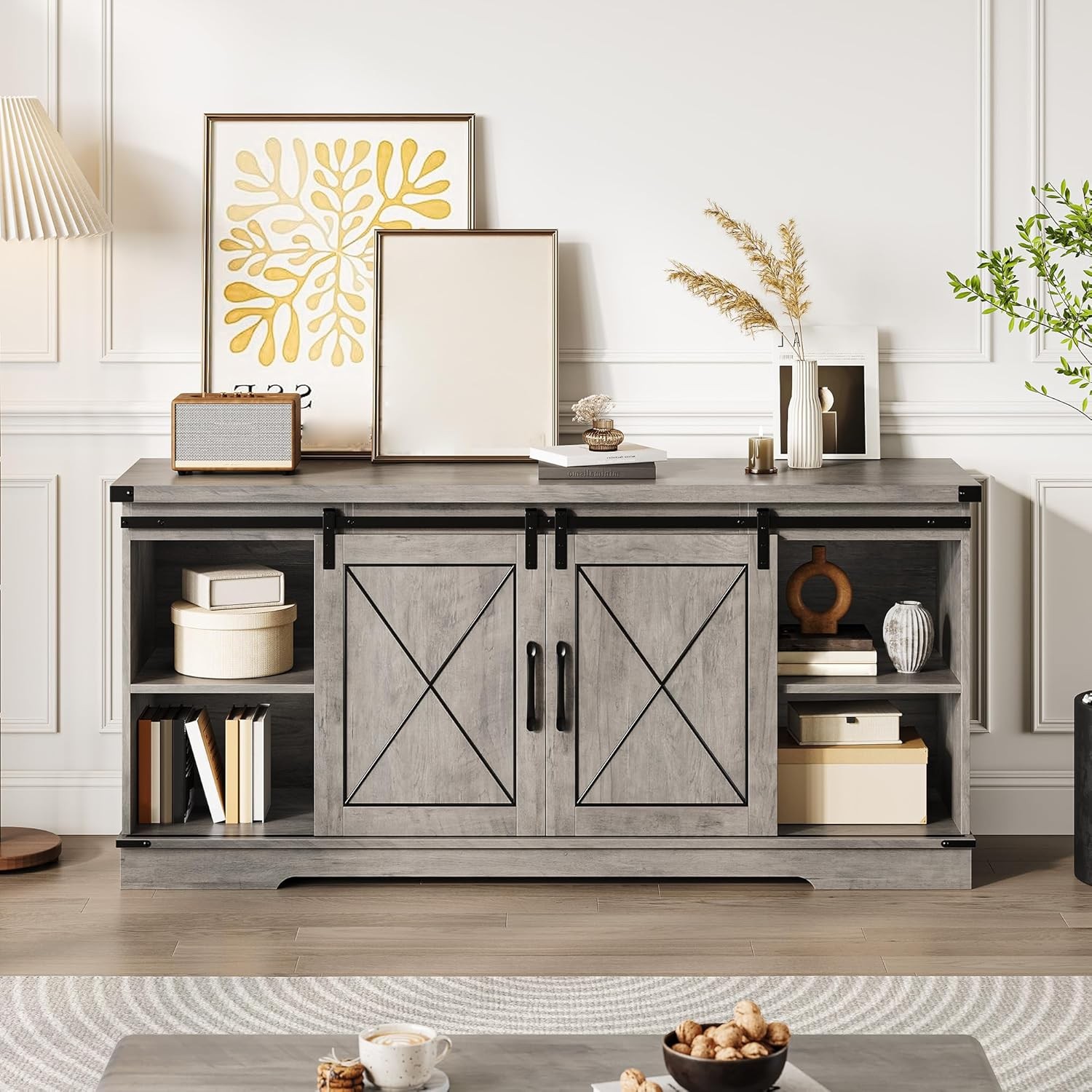 Farmhouse TV Stand Entertainment Center Media TV Console Table for TVs up to 65"