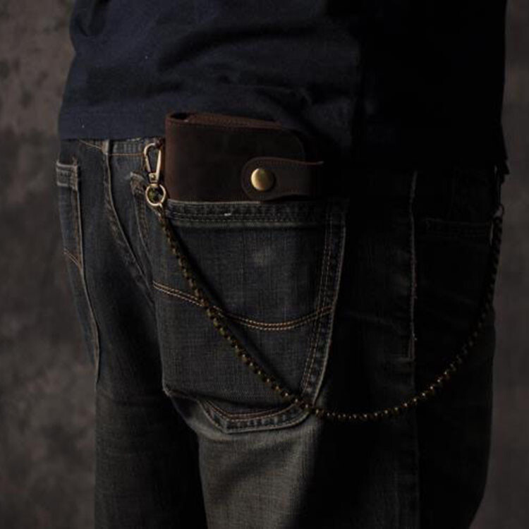 Men's Leather Credit ID Cards Holder Long Chain Wallet Biker Trucker Heavy Thick