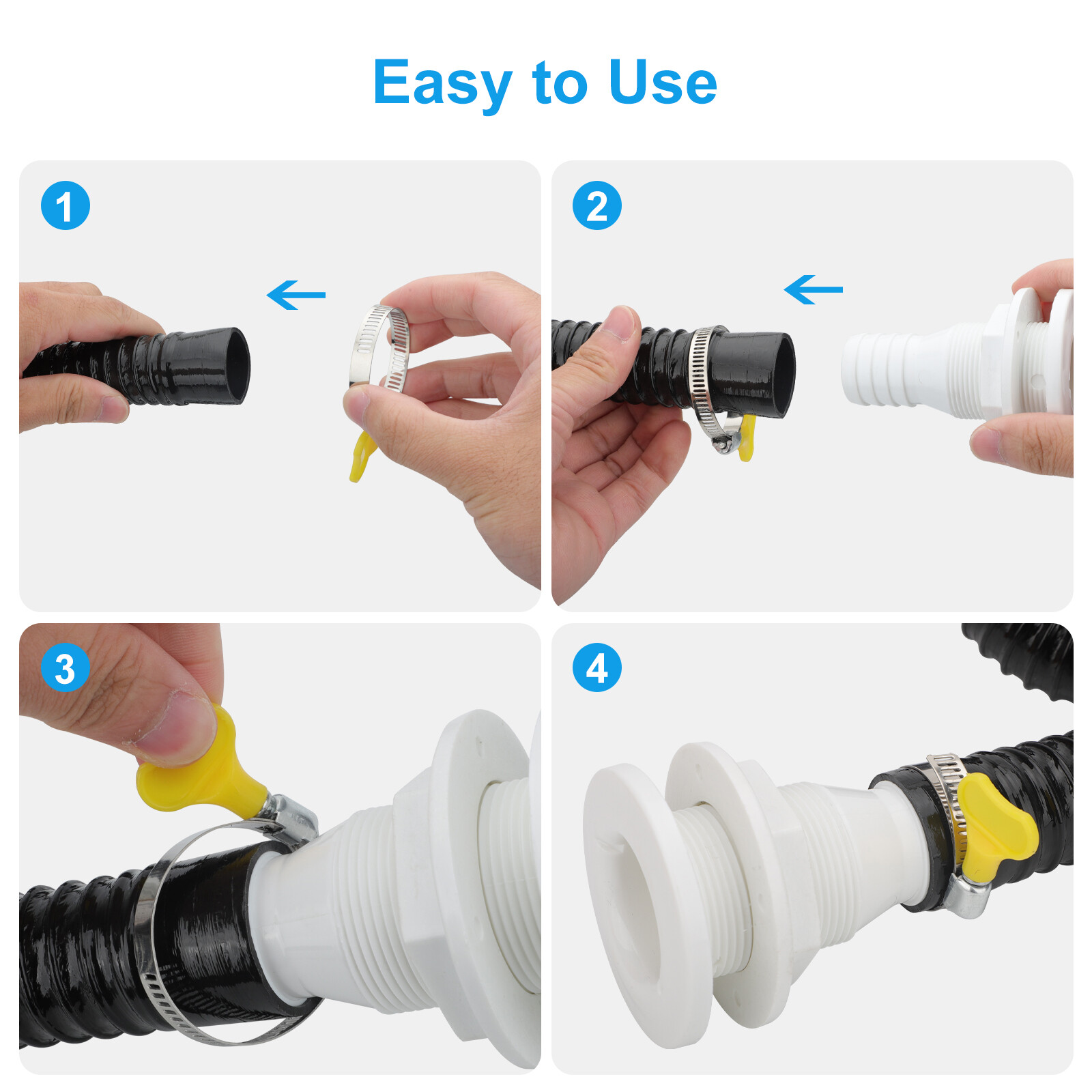1-1/8" Dia 6ft Bilge Pump Hose with Thru-Hull Fitting Stainless Steel Clamp