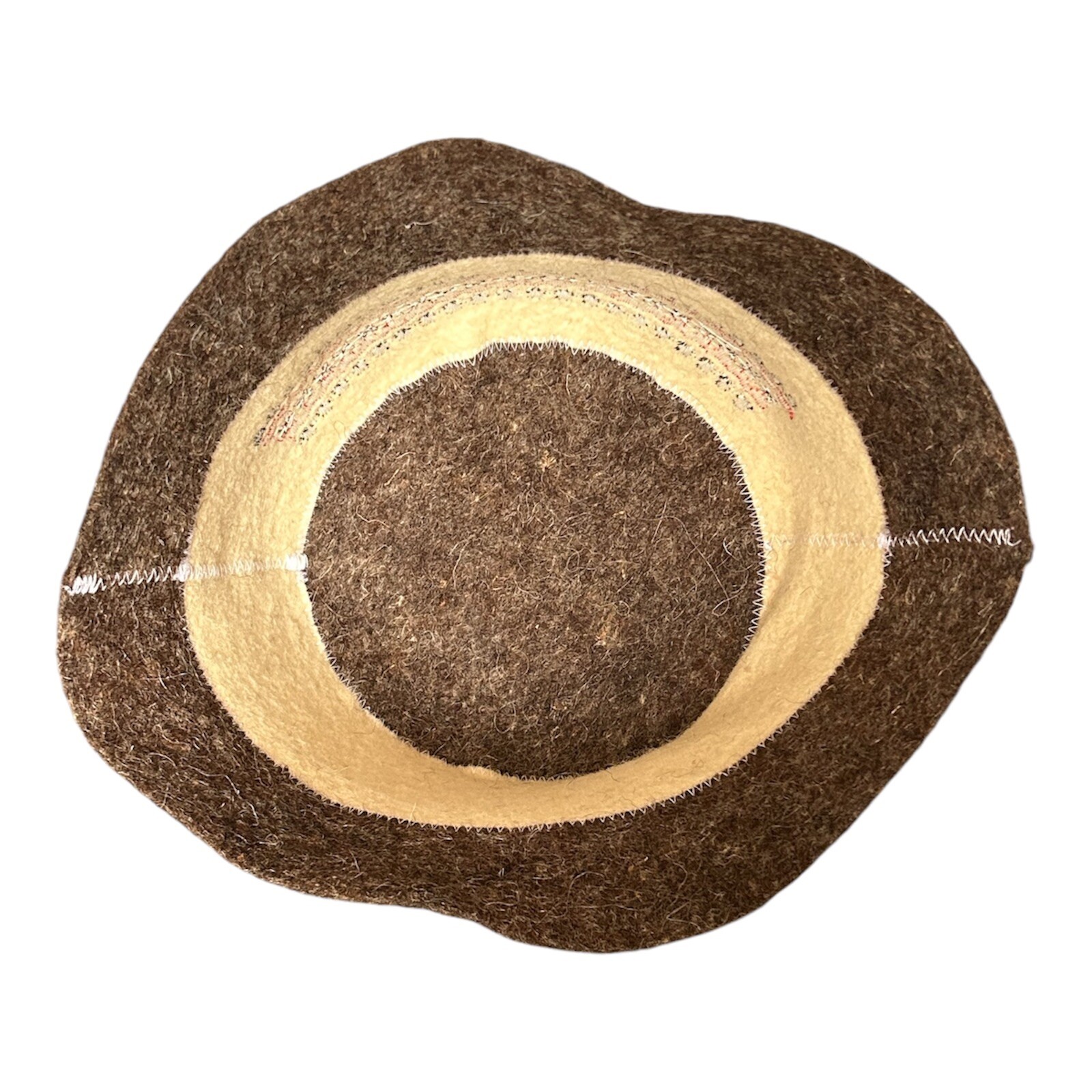 Wool Sauna Panama Hat with Red Embroidered Pattern - Natural Felt Bath Hat