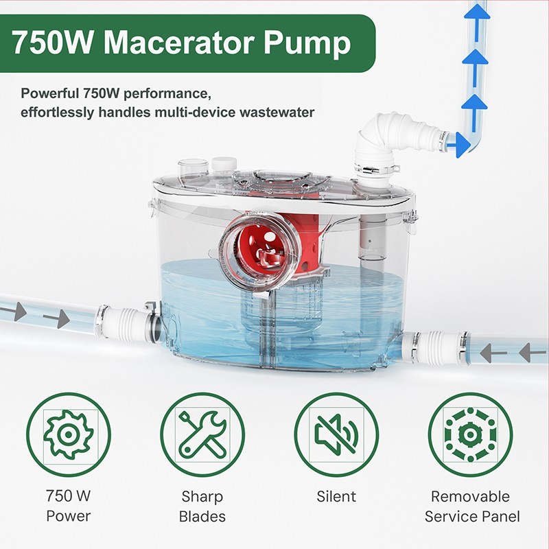 750W Upflush Macerating Toilet System Dual Flush 1/1.6GPF w/ Pump for Basement