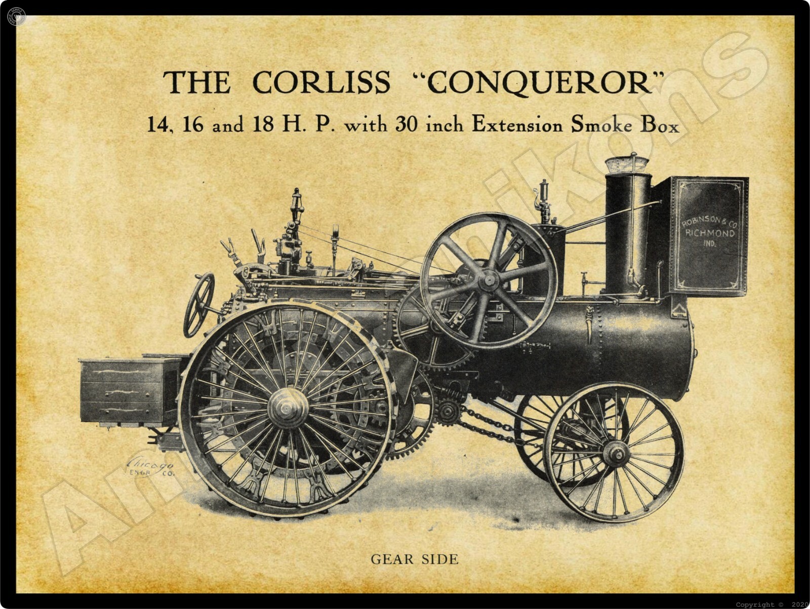 Robinson Traction Engines New Metal Sign: Corliss Conqueror Model Richmond, IN