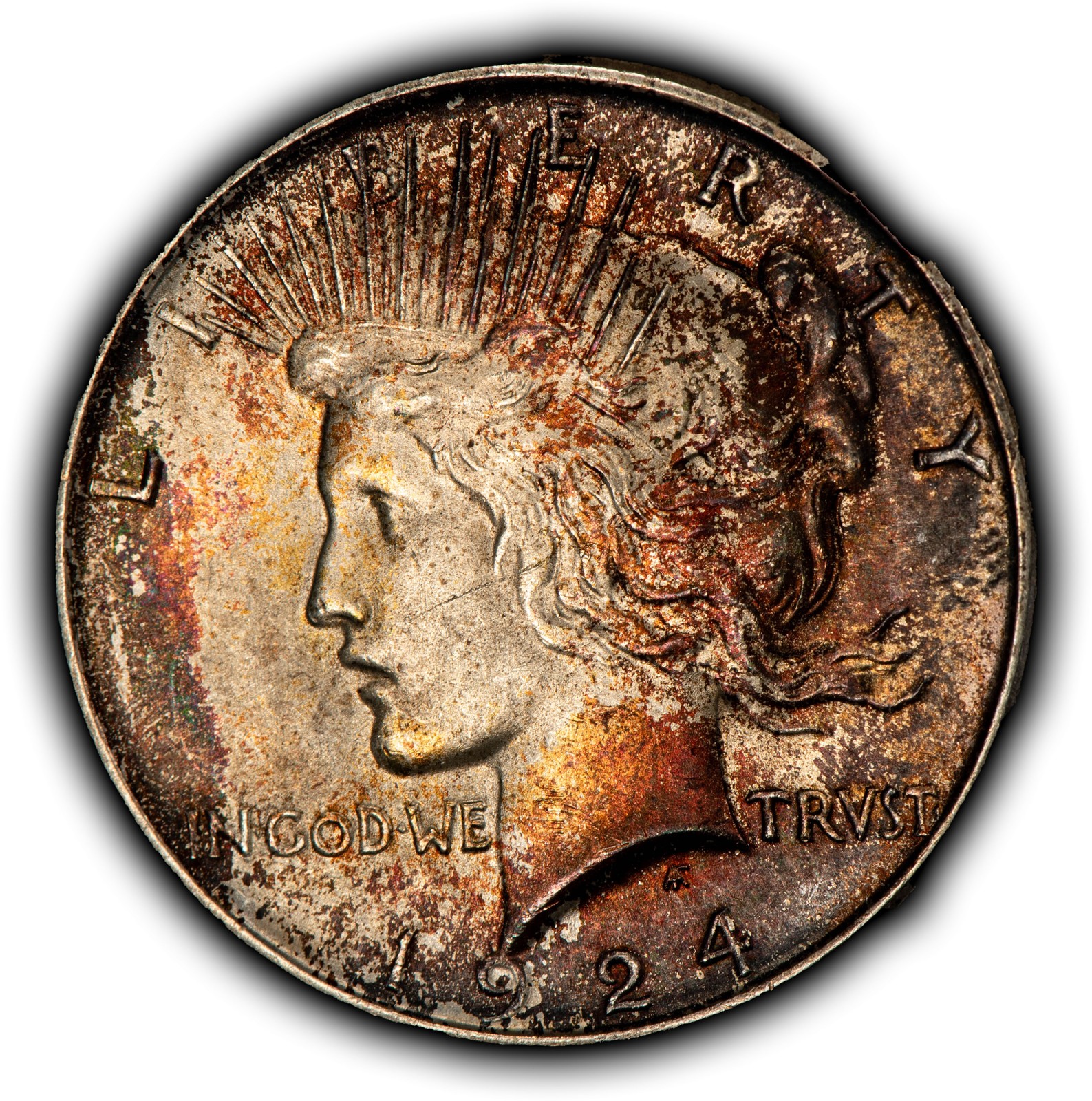 1924 $1 Silver Peace Dollar - Luster - Deep Rainbow Pattern Toning - SKU-D7665