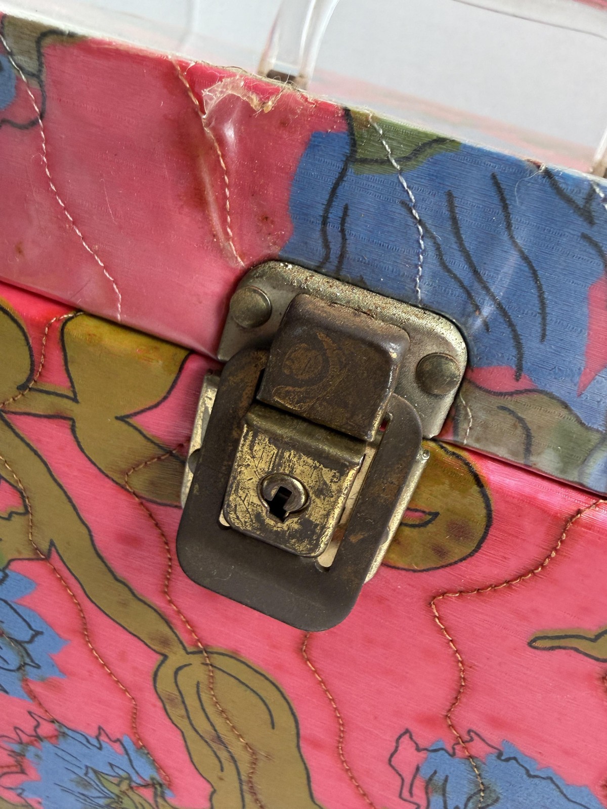 Vintage Sewing Box Kit Pink Floral Portable Sewing Case Box Organizer 60's