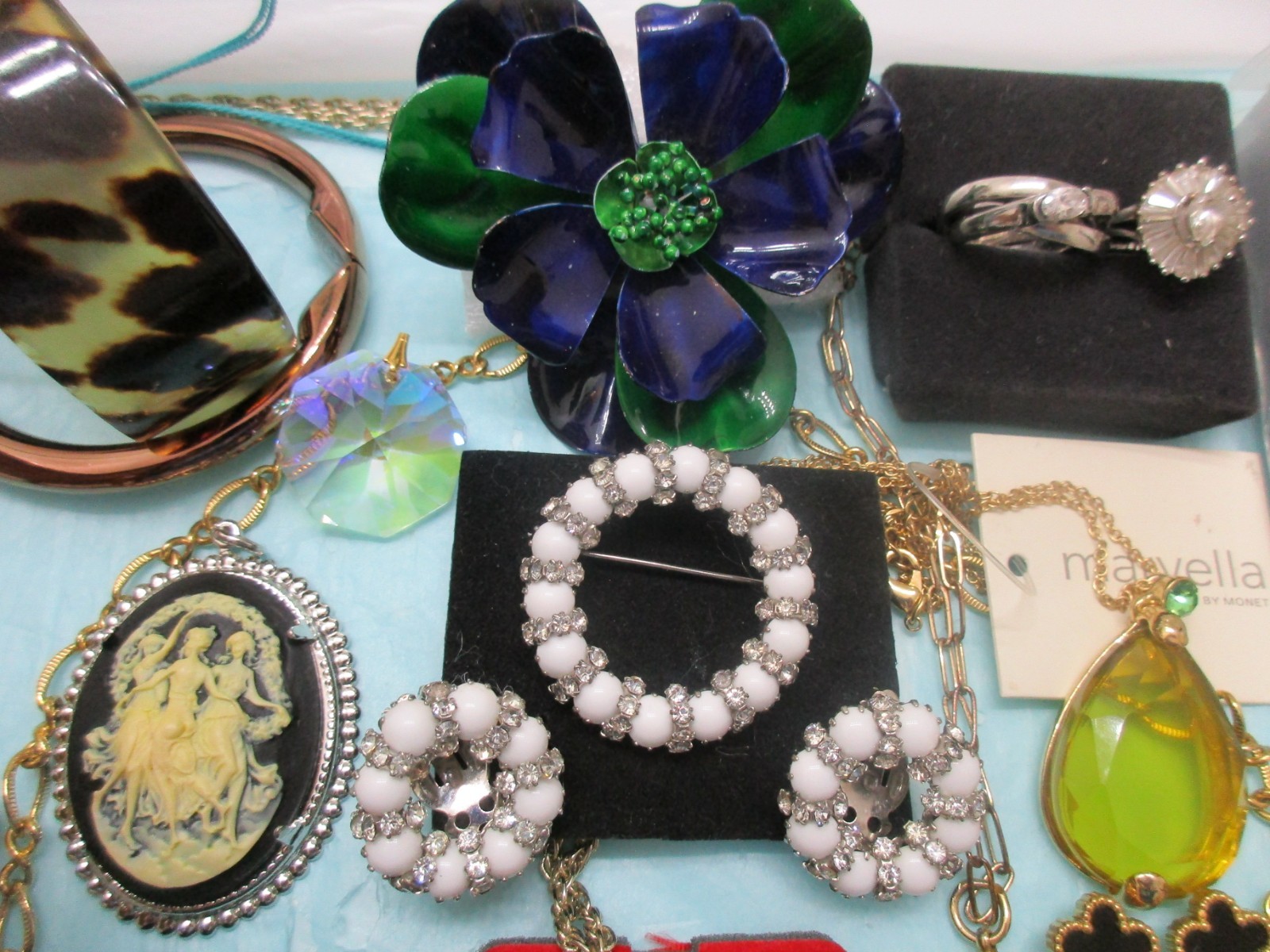 Vtg to Now Lot JEWELRY WEISS C.TRIFARI,925 Swiss Piano+Cameo Locket brooch,ring+