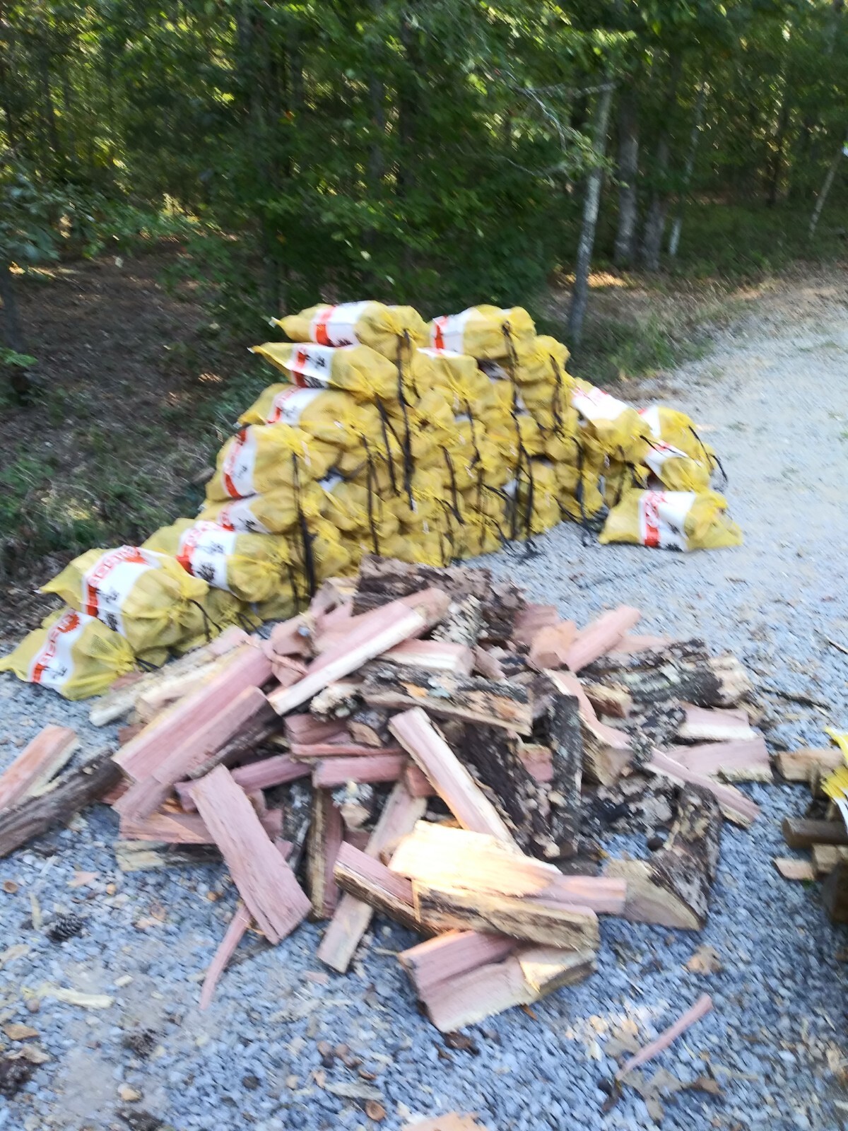 Yellow or Red Mesh Firewood Bags Purple Kindling Bags .75 or 1 Cubic Ft sizes