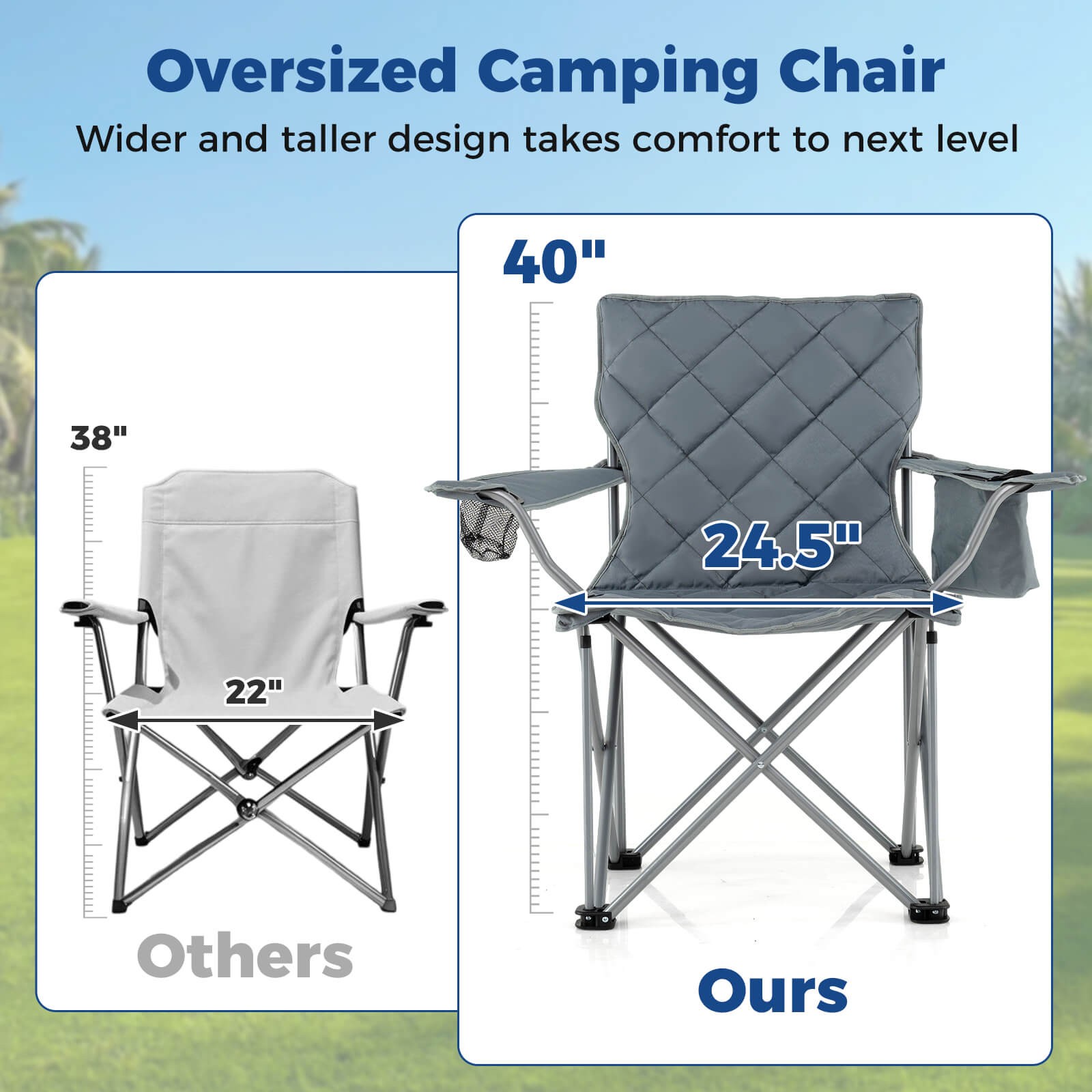 Oversized Camping Chairs Heavy Duty Outdoor Folding Chair w/Cooler Pouch