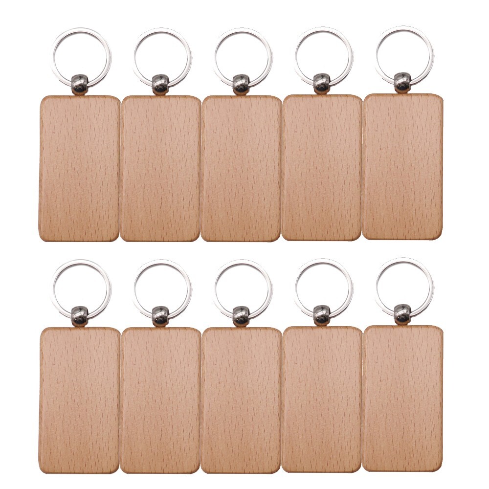 10pcs Rectangle Wood Keychain Engraving Blank Diy Tags Wood Accessories Gifts