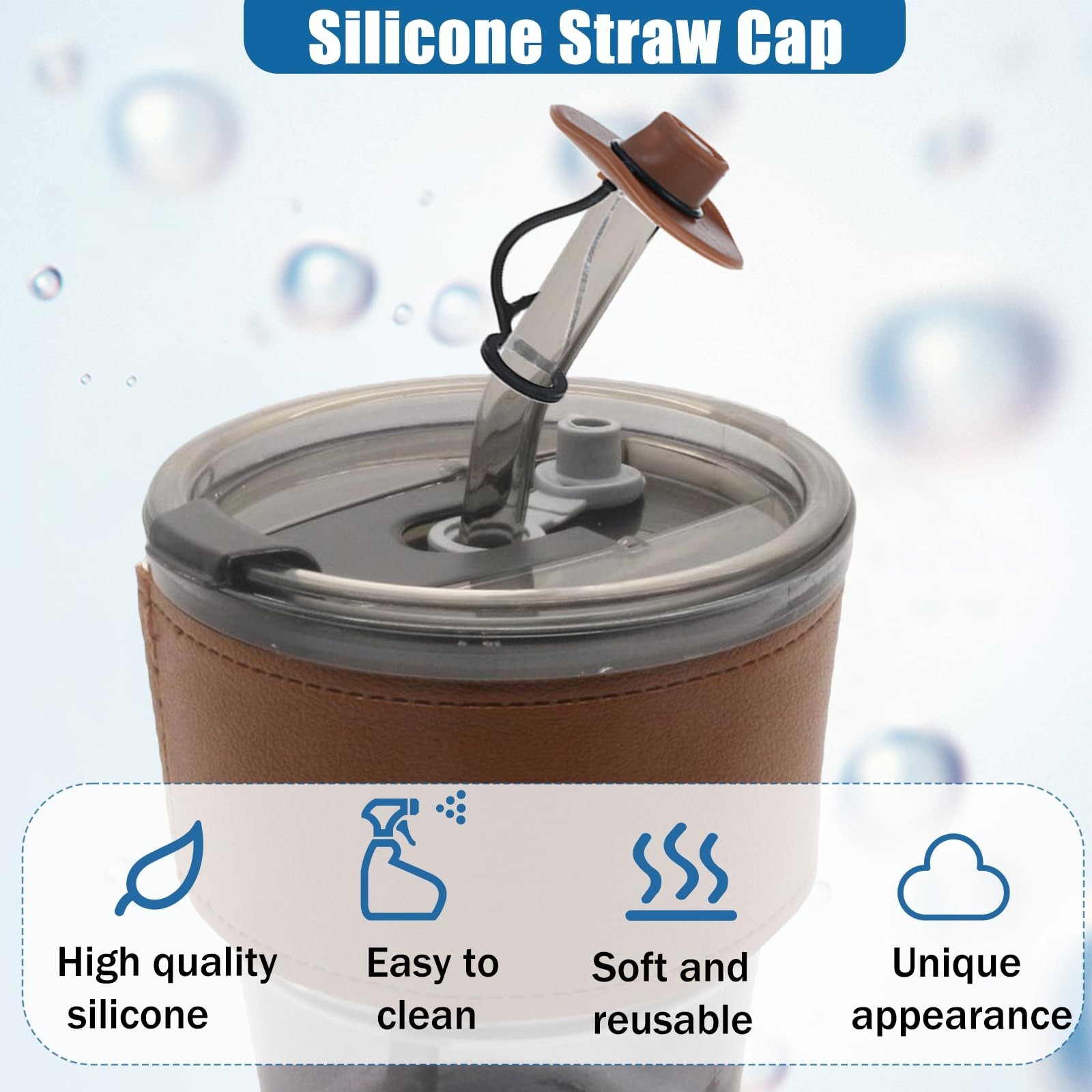 10 Pcs Straw Cowboy Covers Cap Silicone Cowboy Hat Cute Funny Straw Toppers T...