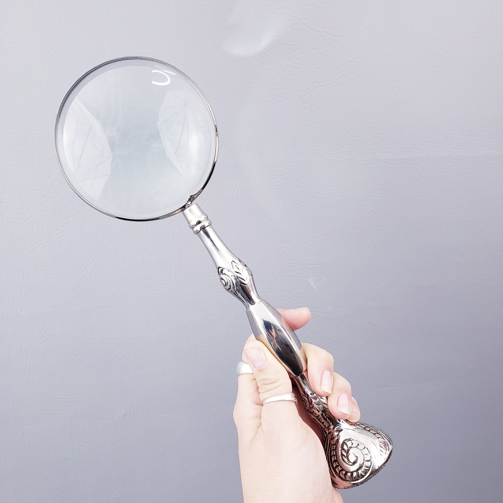 Vintage Large 12" Magnifying Glass Handheld Ornate Silverplated Handle