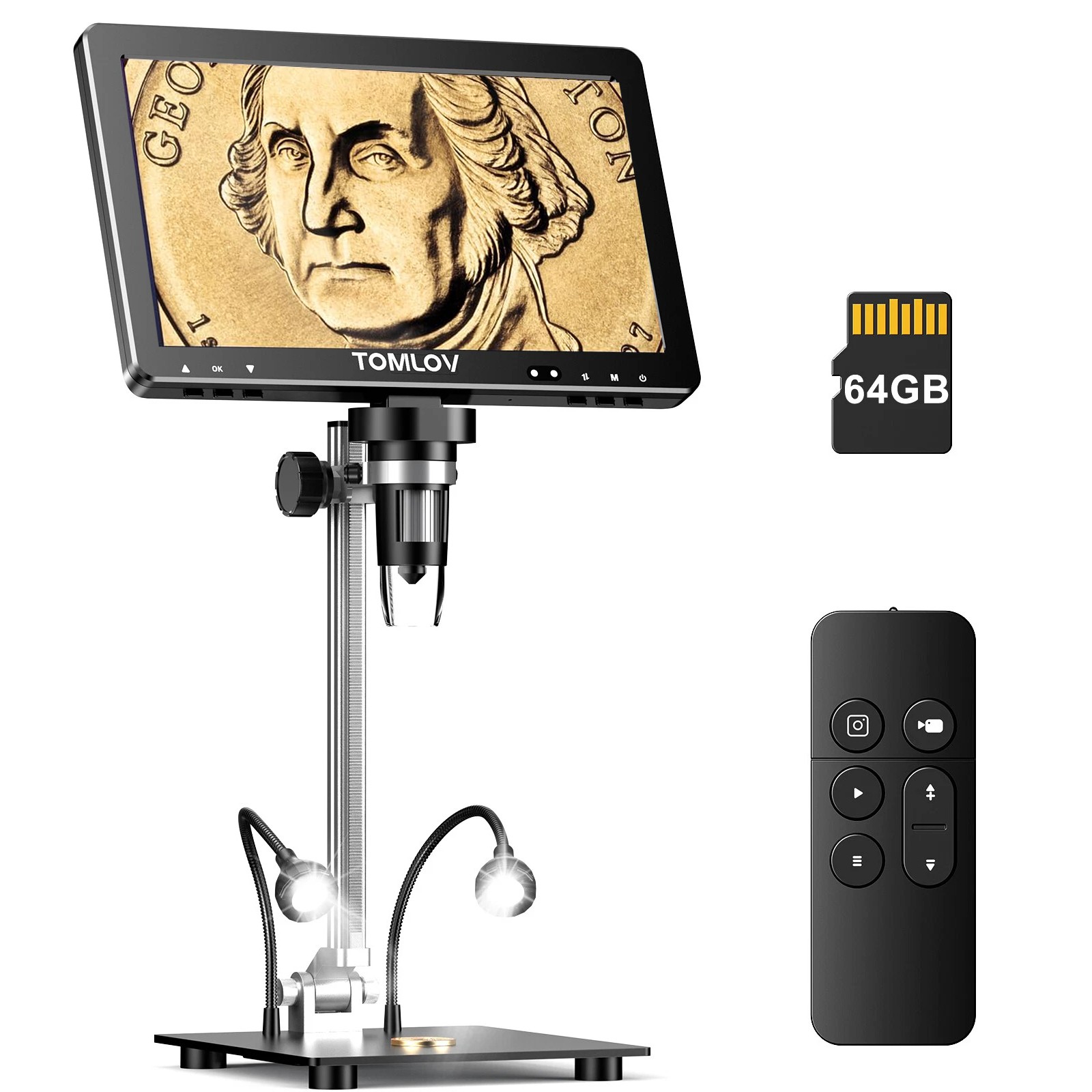 TOMLOV DM9 Max 10.1" IPS HDMI Digital Microscope 1500X 20MP HD Coin Magnifier