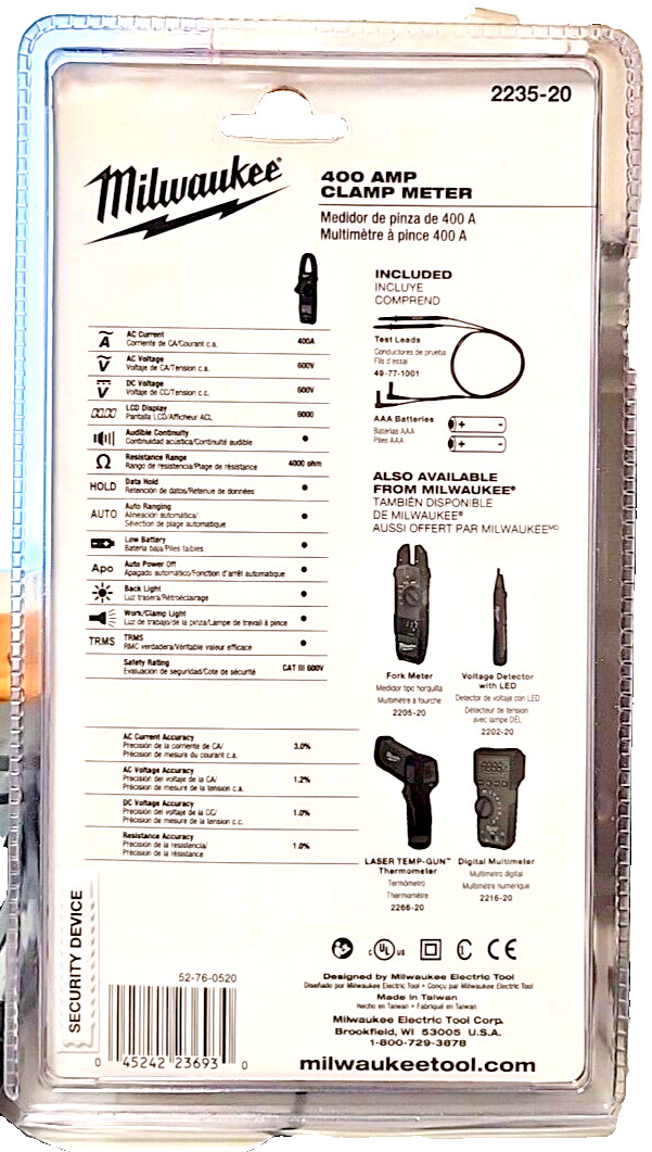 Milwaukee (2235-20) 400 Amp Clamp Meter. NEW. FREE SHIPPING.