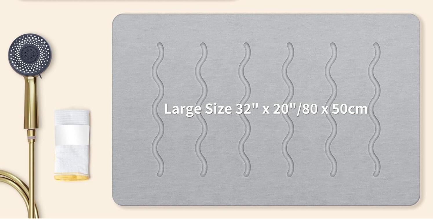 Large Stone Bath Mat, 32''x20'' Non-Slip Diatomaceous Earth Stone Quick Drying