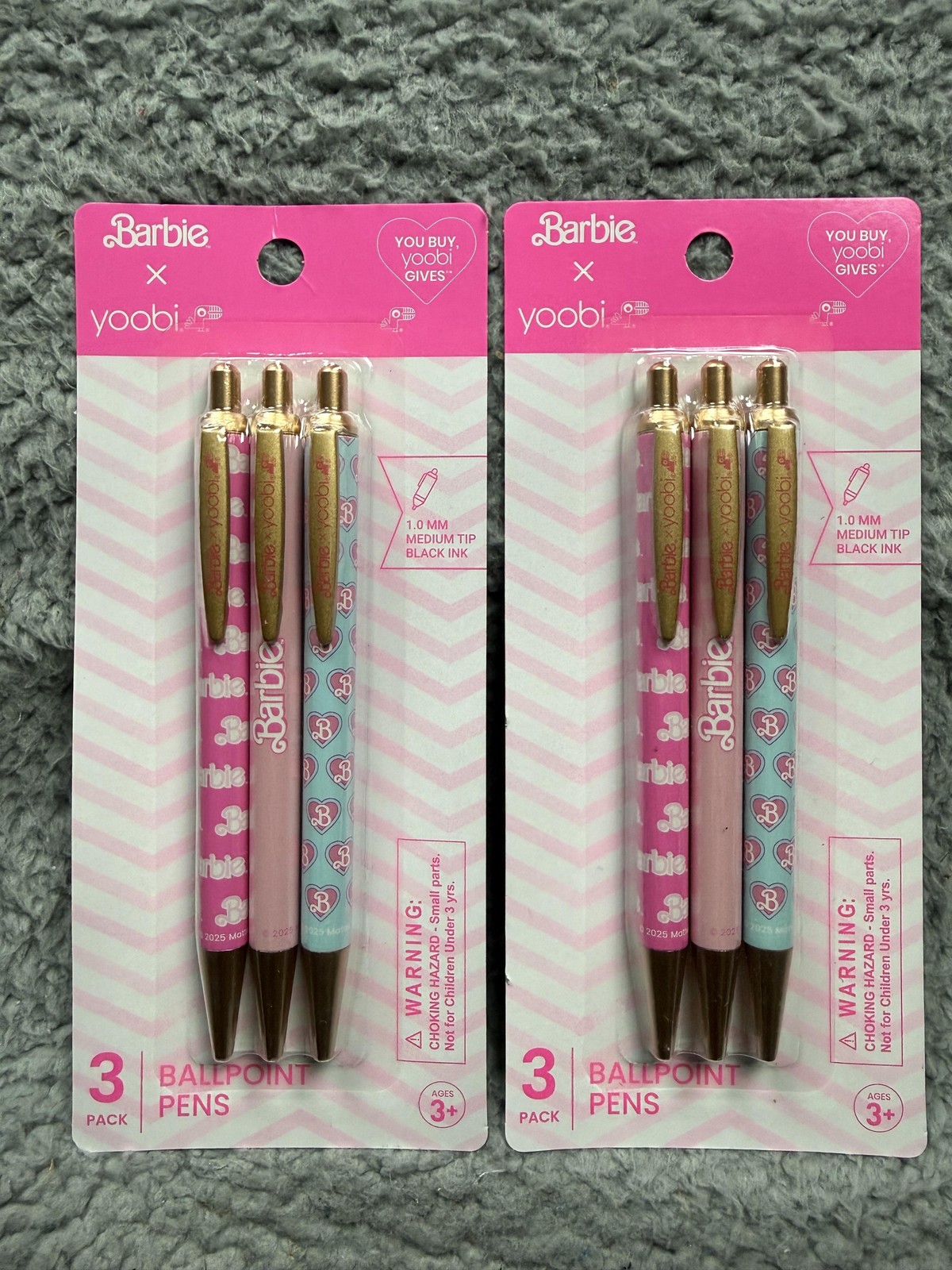 Barbie x Yoobi Retractable Ballpoint Pens 3 Pack 1.0mm Black Ink New Sealed