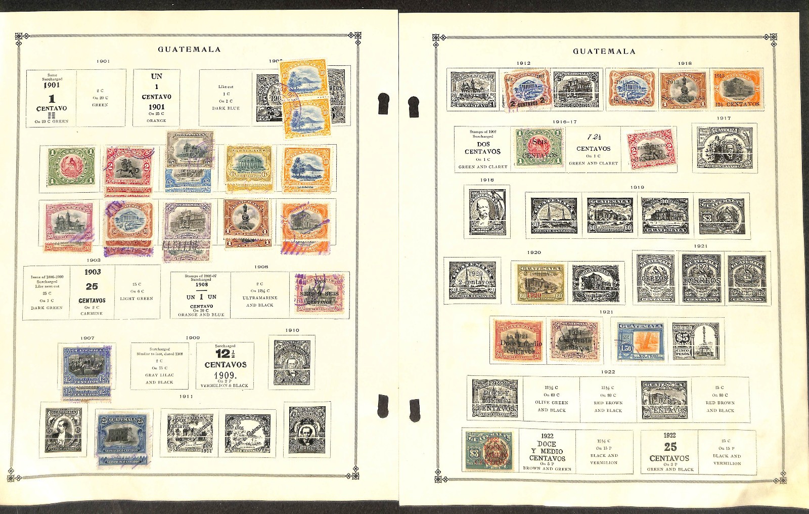 Guatemala Stamp Collection on 19 Scott International Pages, 1871-1953 (BE)