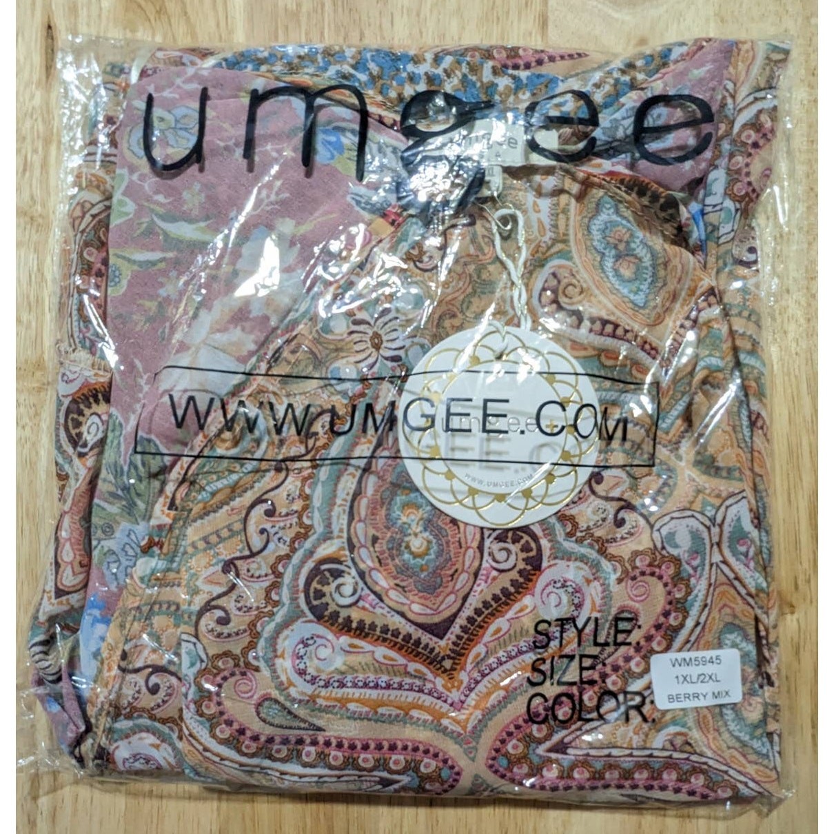 Umgee Sheer Long Paisley Floral Boho Kimono in Berry Mix Plus Size 1XL/2XL