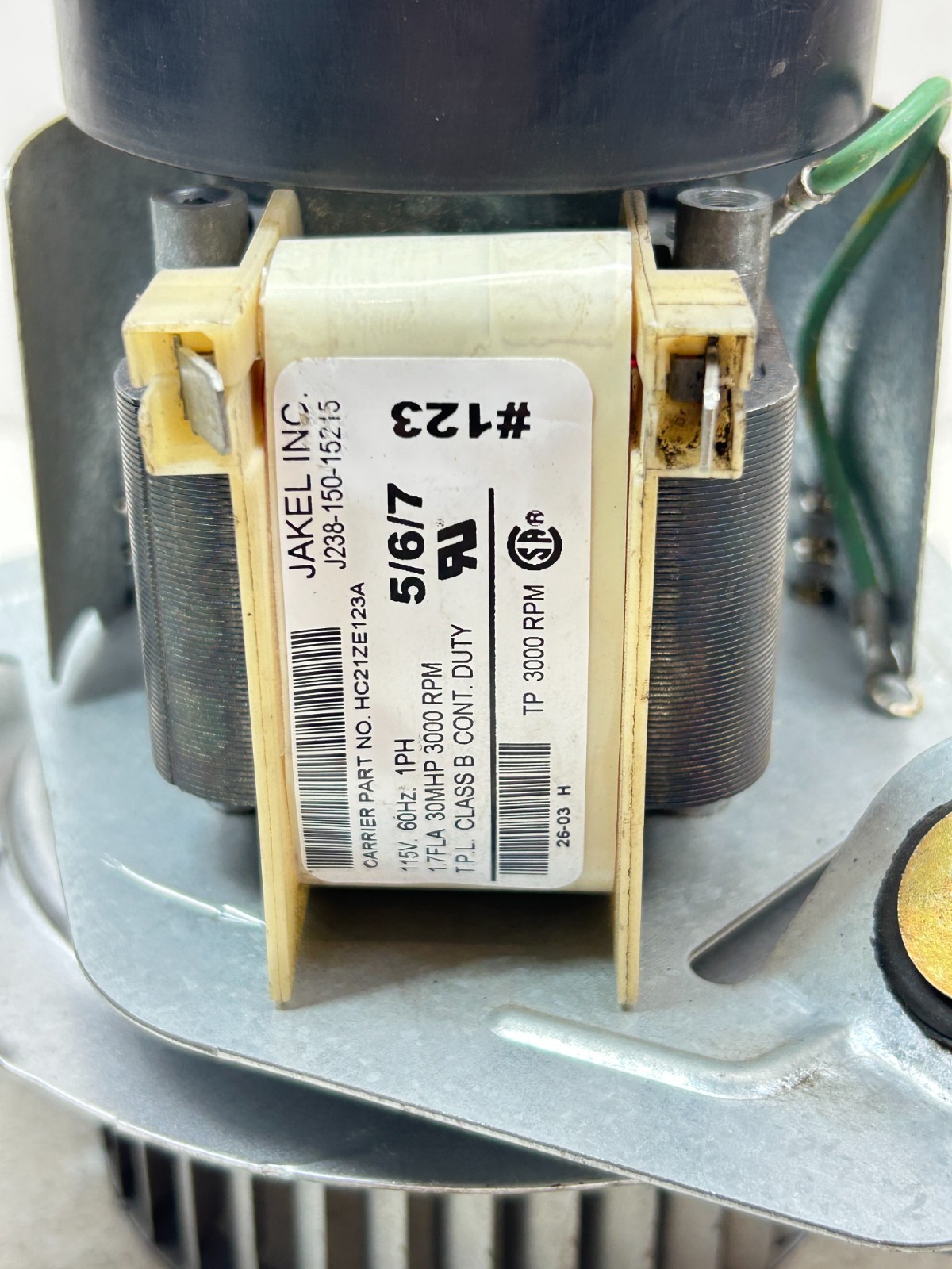 JAKEL J238-150-15215 Draft Inducer Blower Motor HC21ZE123A used refurbish #RL03A