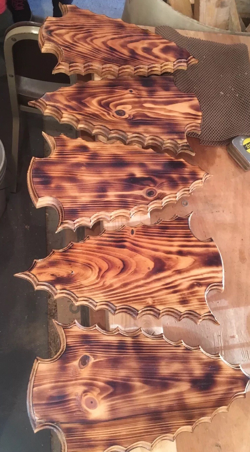 European Deer Skull Mount Wall / Table Pedestal Plaque Burned Pine Arrowhead