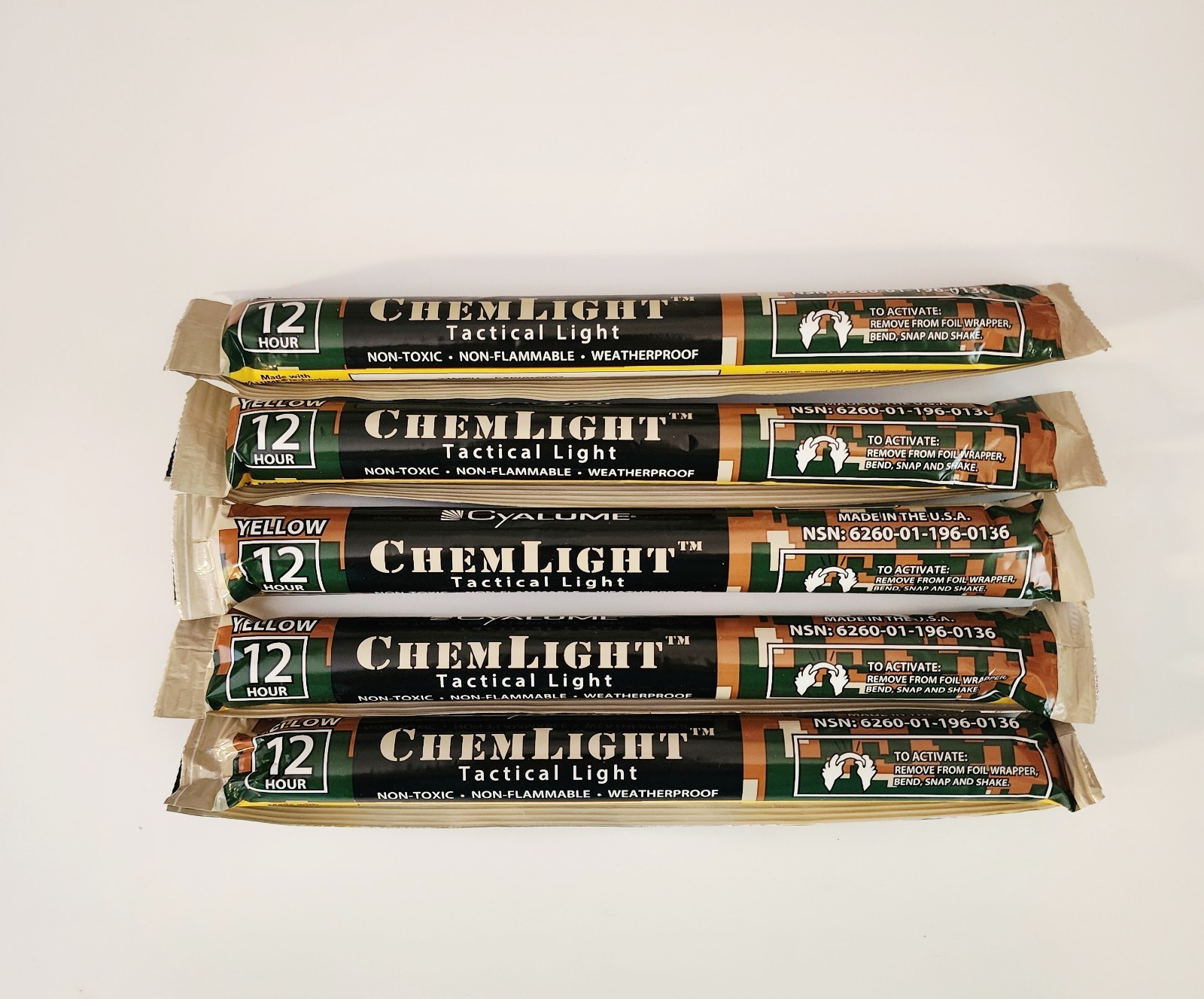 LC Industries ChemLight 6 inch Yellow Box of 10 Military Grade Glow Sticks