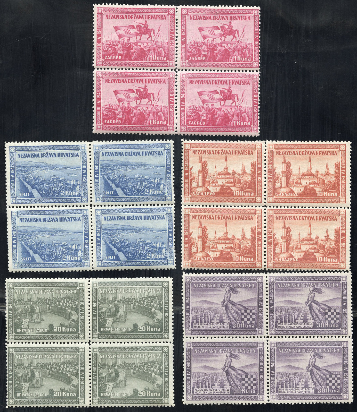 Croatia Stamps MNH Lot Of 5 Values Blocks Of 4