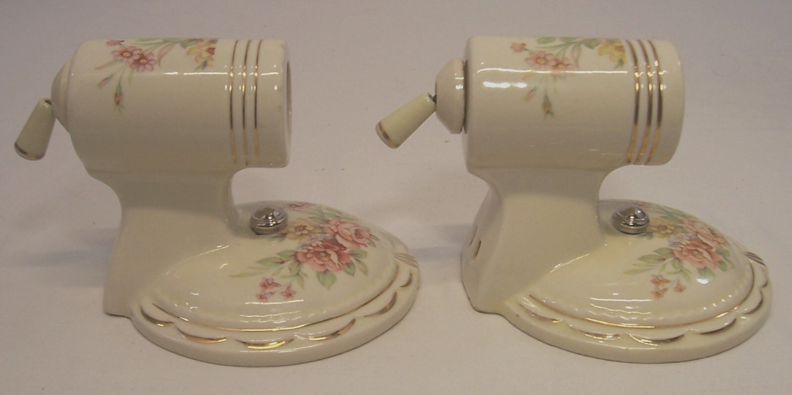 Antique Porcelain Sconce Pair Vtg Wall Light Fixture Floral Art Rewired USA #F1