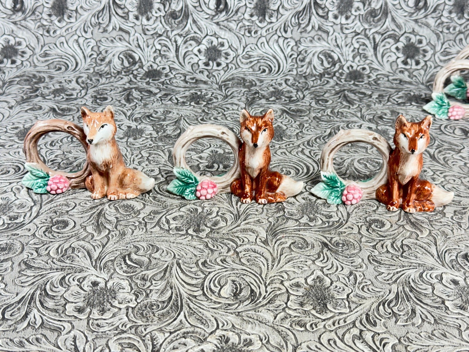 Vintage Fitz & Floyd Reynard The Fox Napkin Rings 1990 Woodland FF Christmas