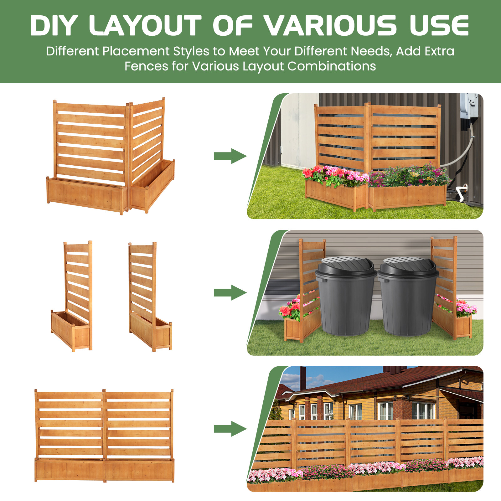 SLSY 2-Panel 36"Wx45"H Air Conditioner Fence Privacy Screen With 2 Planter Box