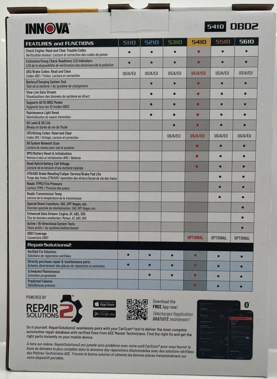 INNOVA 5410 Car Scan Tool Engine ABS Diagnostic OBD2 Code Reader Mechanic Repair