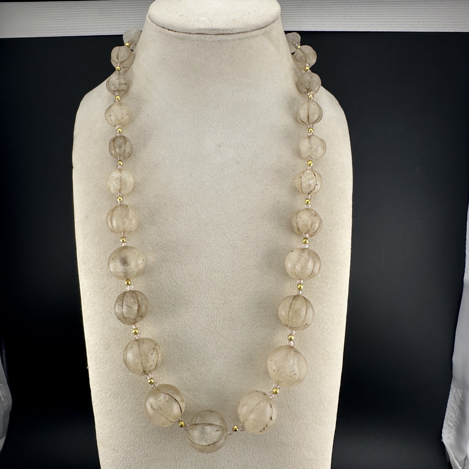 Old Himalayan Regions  Crystals ￼ Beads Carving Gold Plated Beads Necklace Rare