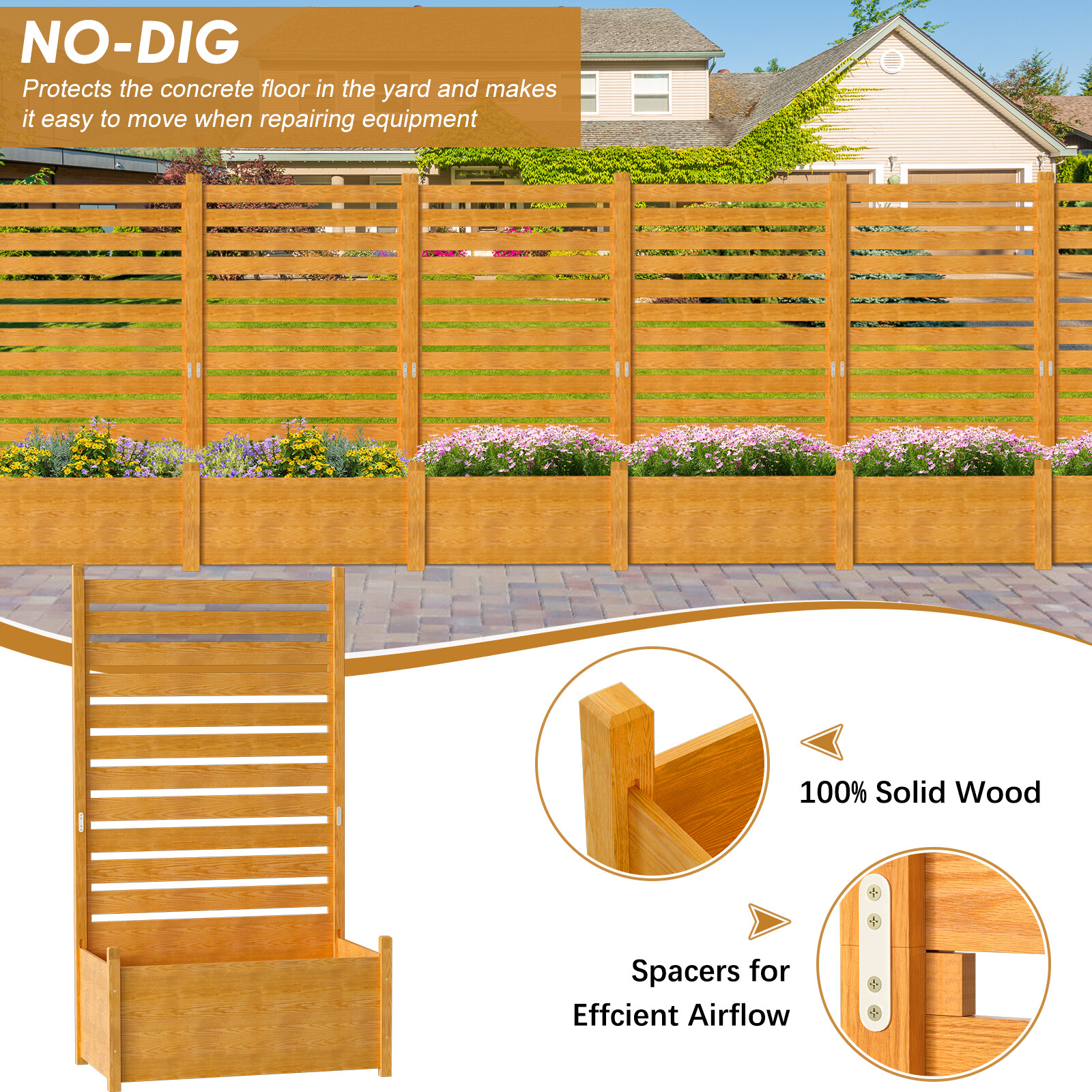 NAIZEA Extra Tall Air Conditioner Fence 41"Wx73"H Trash Can Fence & Planter Box
