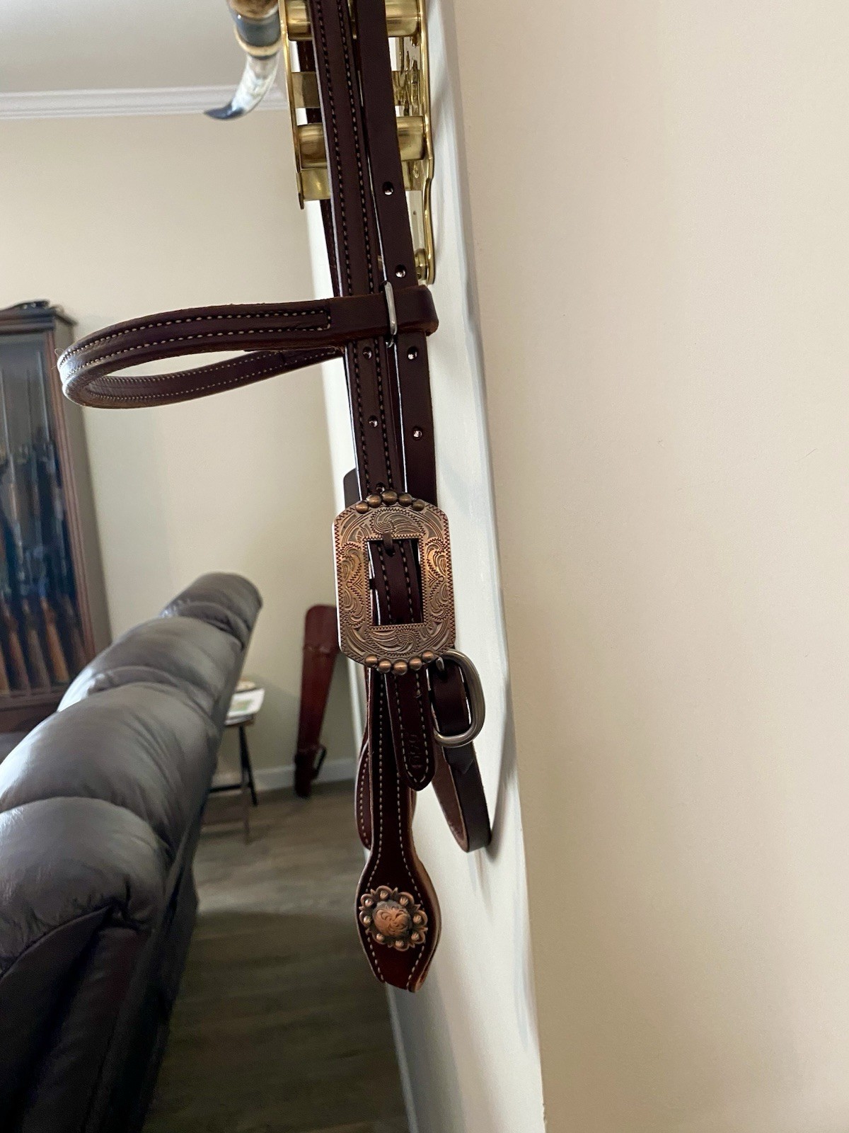 Beautiful Browband Headstall With Copper Buckles And Concho Ends