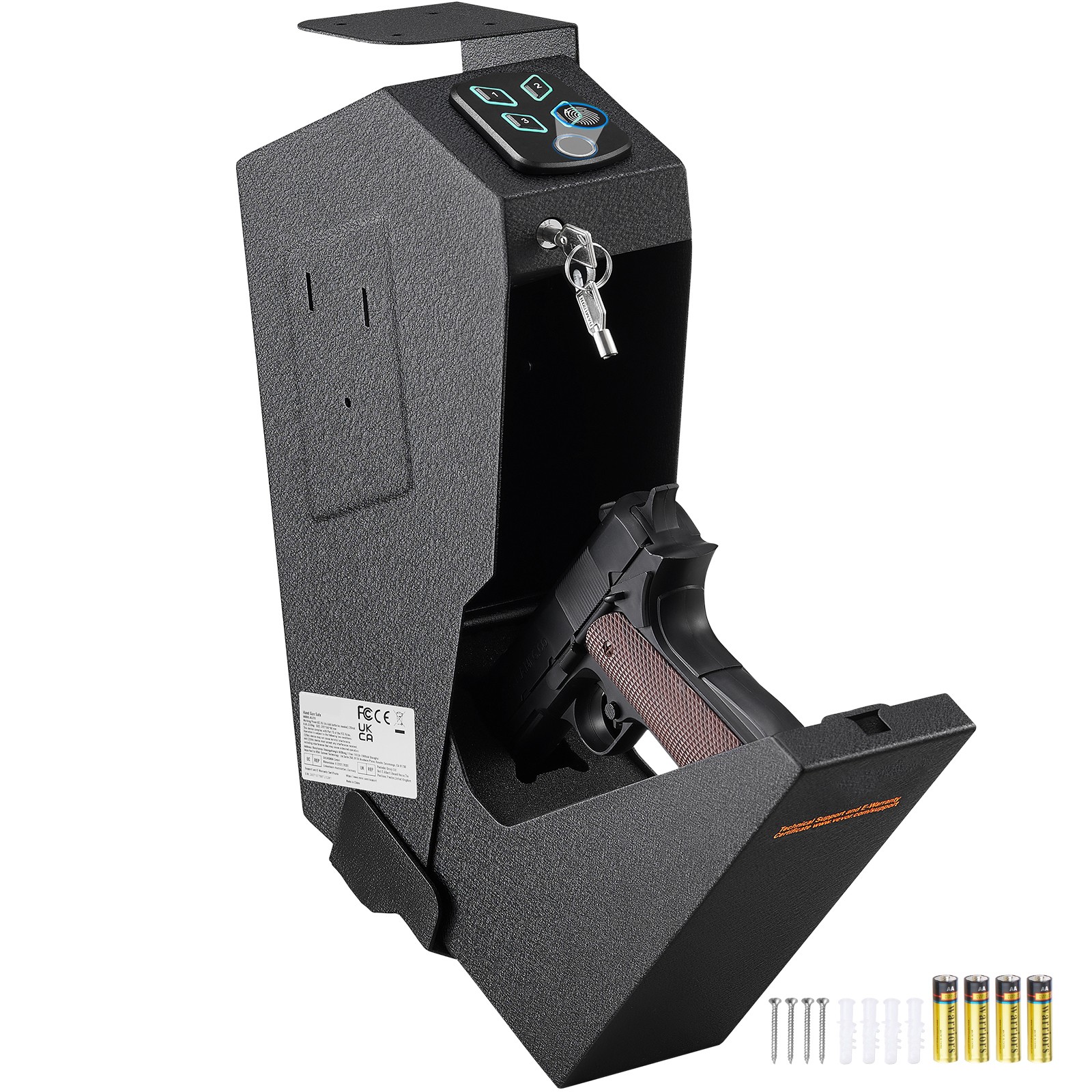 Uimoso Mounted Gun Safe for Pistols Biometric Gun Safe 3 Access Way for 1 Pistol