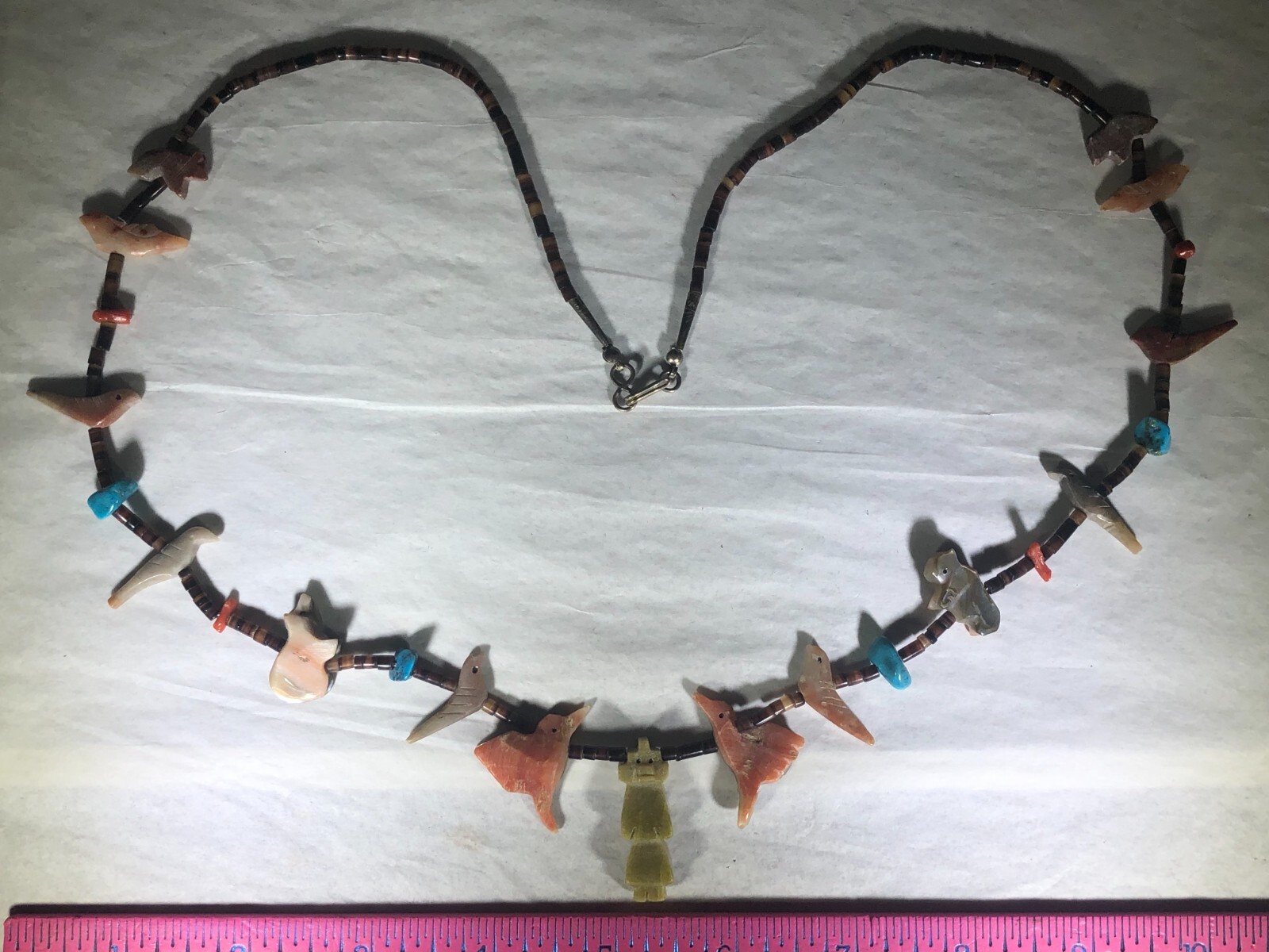 RARE VINTAGE ANTIQUE SOUTH WESTERN NATIVE AMERICAN HAND CARVED FETISH NECKLACE