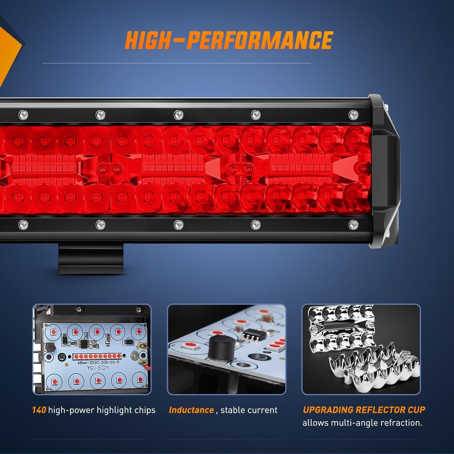 Nilight 20 Inch LED Light Bar Red Triple Row 420W Spot Flood Combo 42000LM