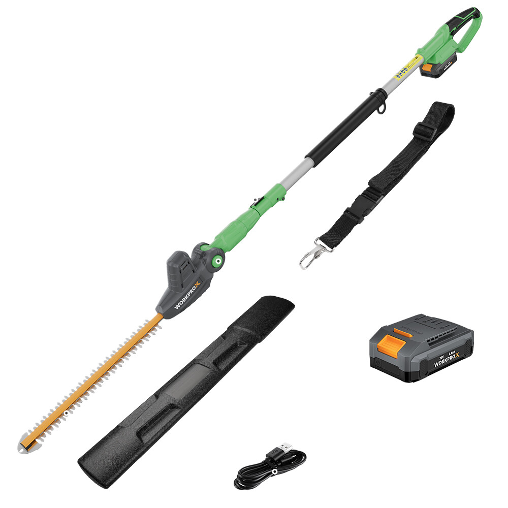 WORKPROX 20V Cordless Pole Electric Hedge Trimmer 2.0Ah Battery &Charging Cable