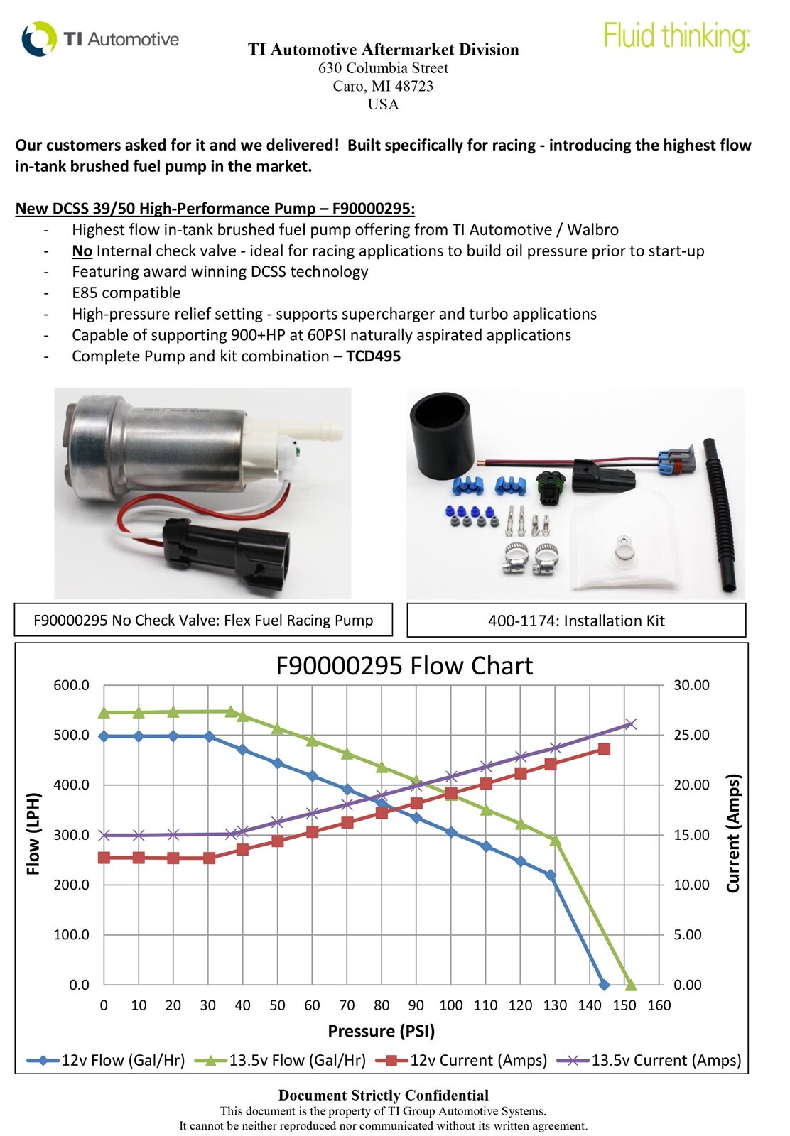 GENUINE WALBRO/TI F90000295 535LPH High Performance E85 Fuel Pump + QFS Kit