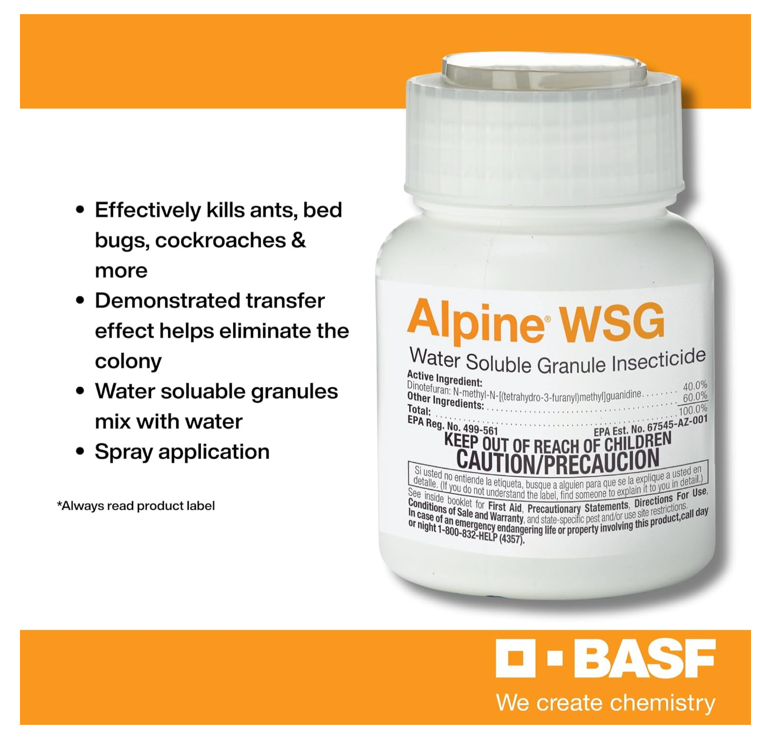 BASF Alpine WSG Water Soluble Granule Insecticide, Indoor Outdoor Pest Control